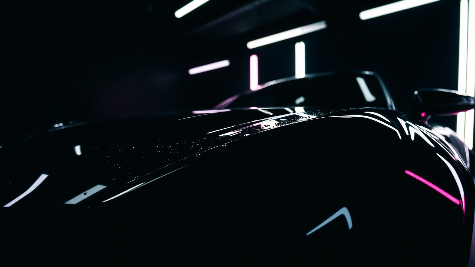Glossy ceramic-coated luxury car under studio lighting